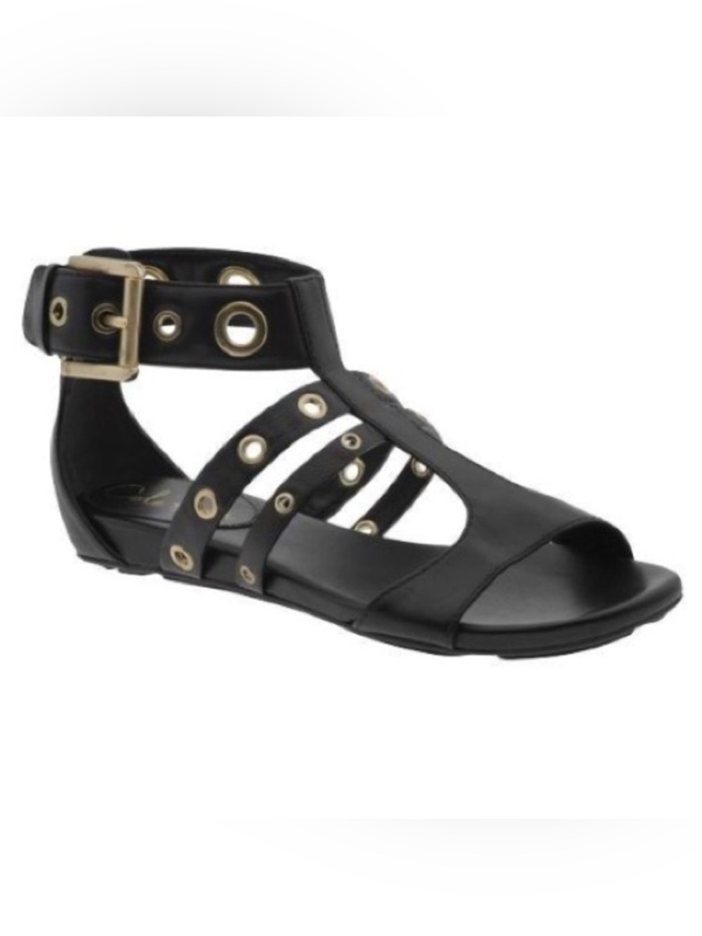 Cole Haan Black Gladiator Sandals with Gold Eyelets